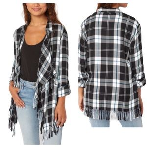 NEW PLAID ASYMMETRICAL TOP Aria Fringe Willow & Clay Size S